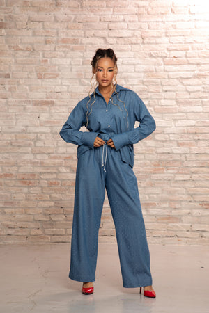 SHINY SHIRT & PANTS SET