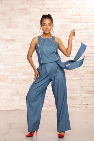 PAPER BAG BELTED PANTS