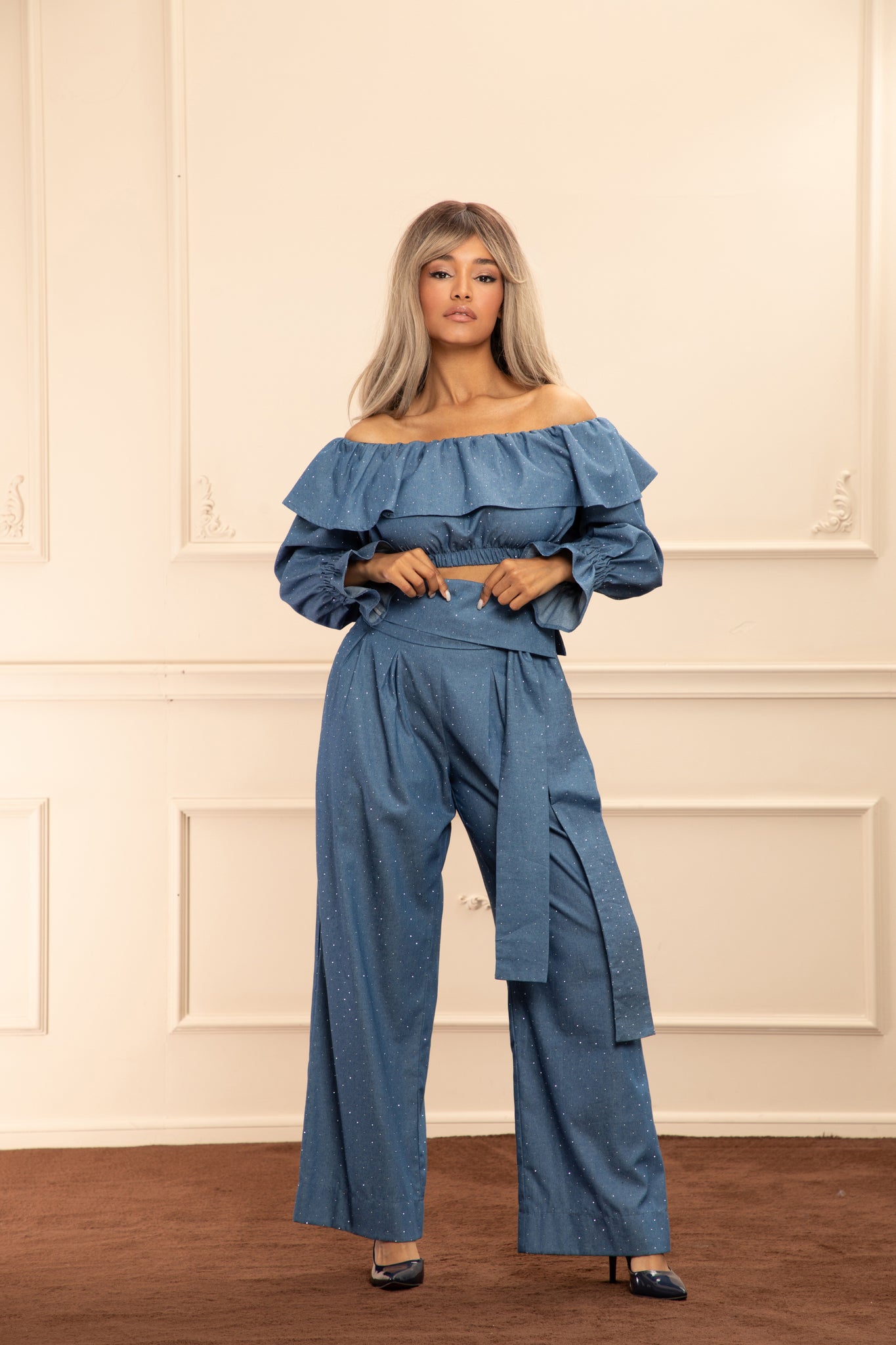 PAPER BAG BELTED PANTS