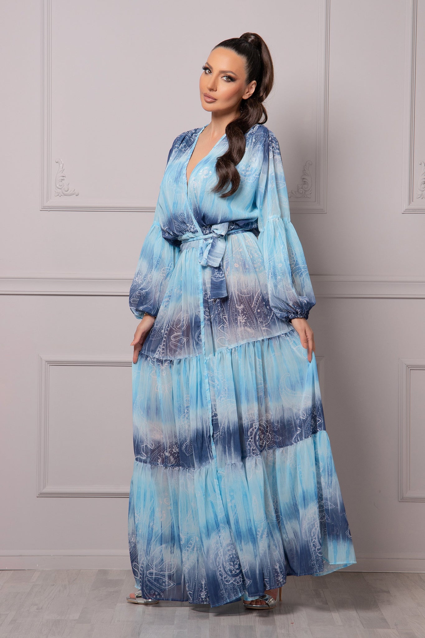 aqua blue chiffon dress Azazie Rosey Junior
