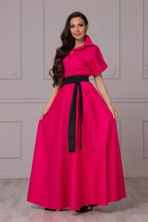 Belted Bright Pink Dress - Astraea
