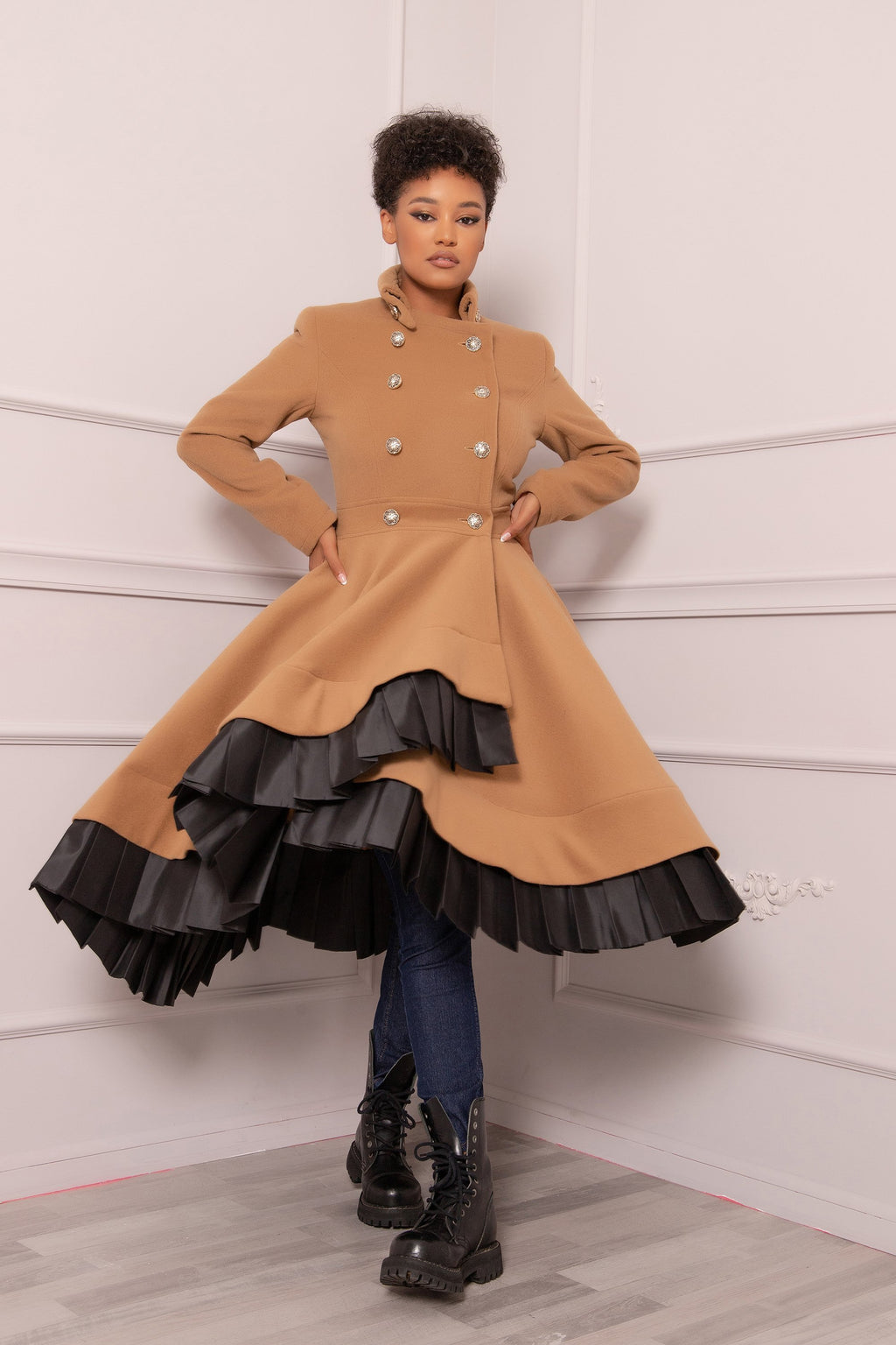CAMEL WOOL SKIRT COAT - Astraea