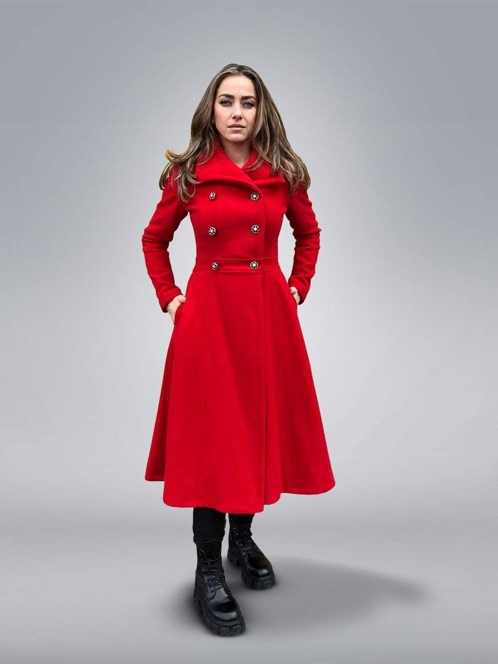 Double Breasted Red Coat Astraea Double Breasted Red Coat Astraea