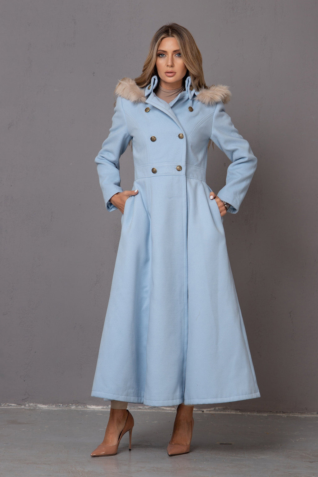 HOODED LIGHT BLUE COAT - Astraea