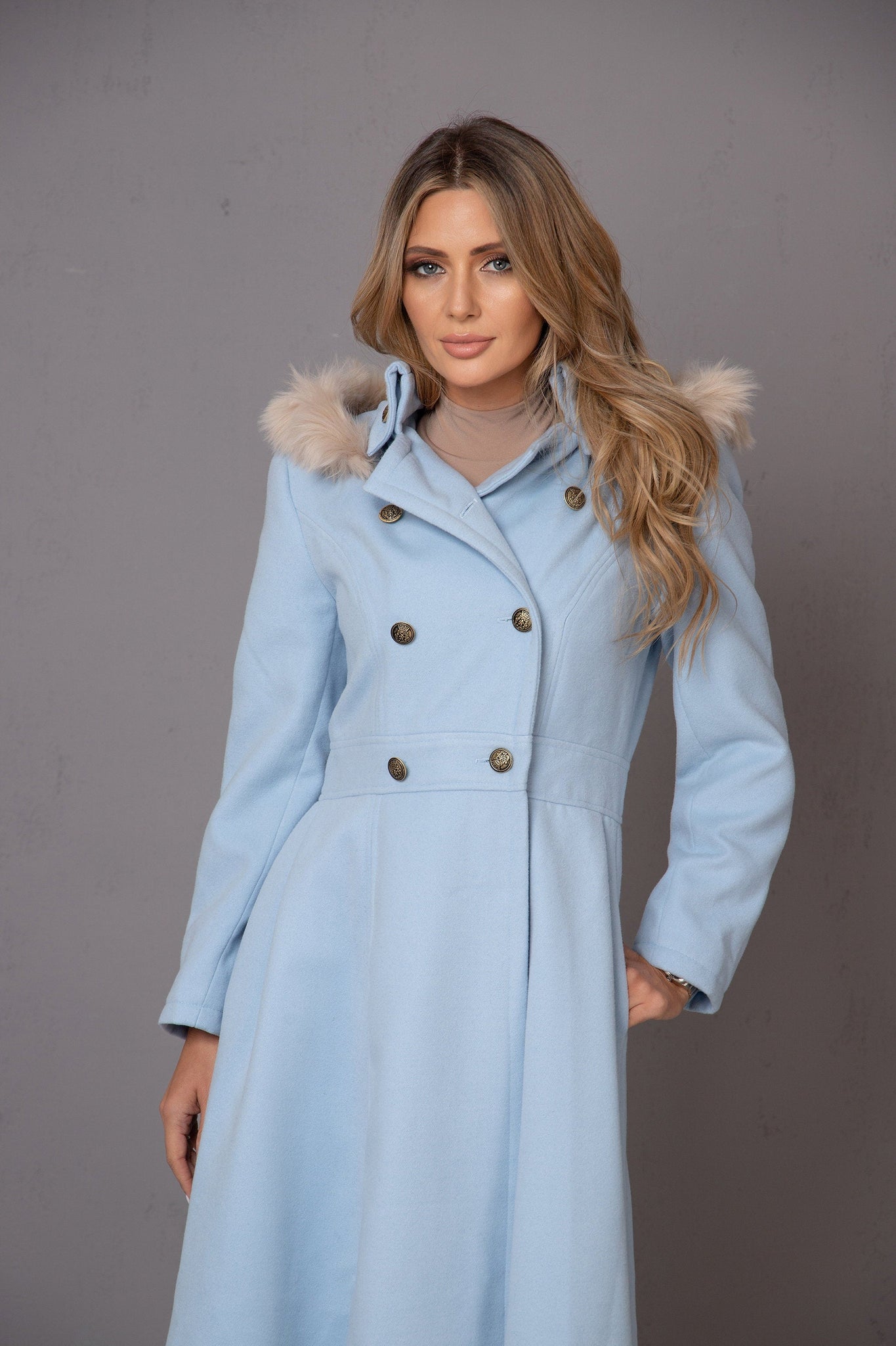 HOODED LIGHT BLUE COAT - Astraea