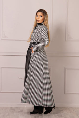 Houndstooth Maxi Coat - Astraea