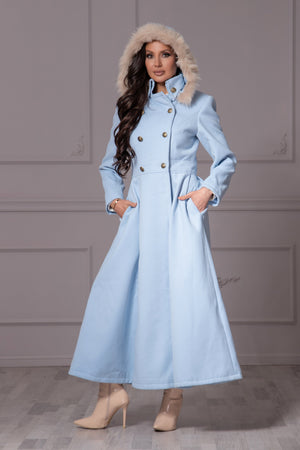 LIGHT BLUE HOODIE COAT - Astraea