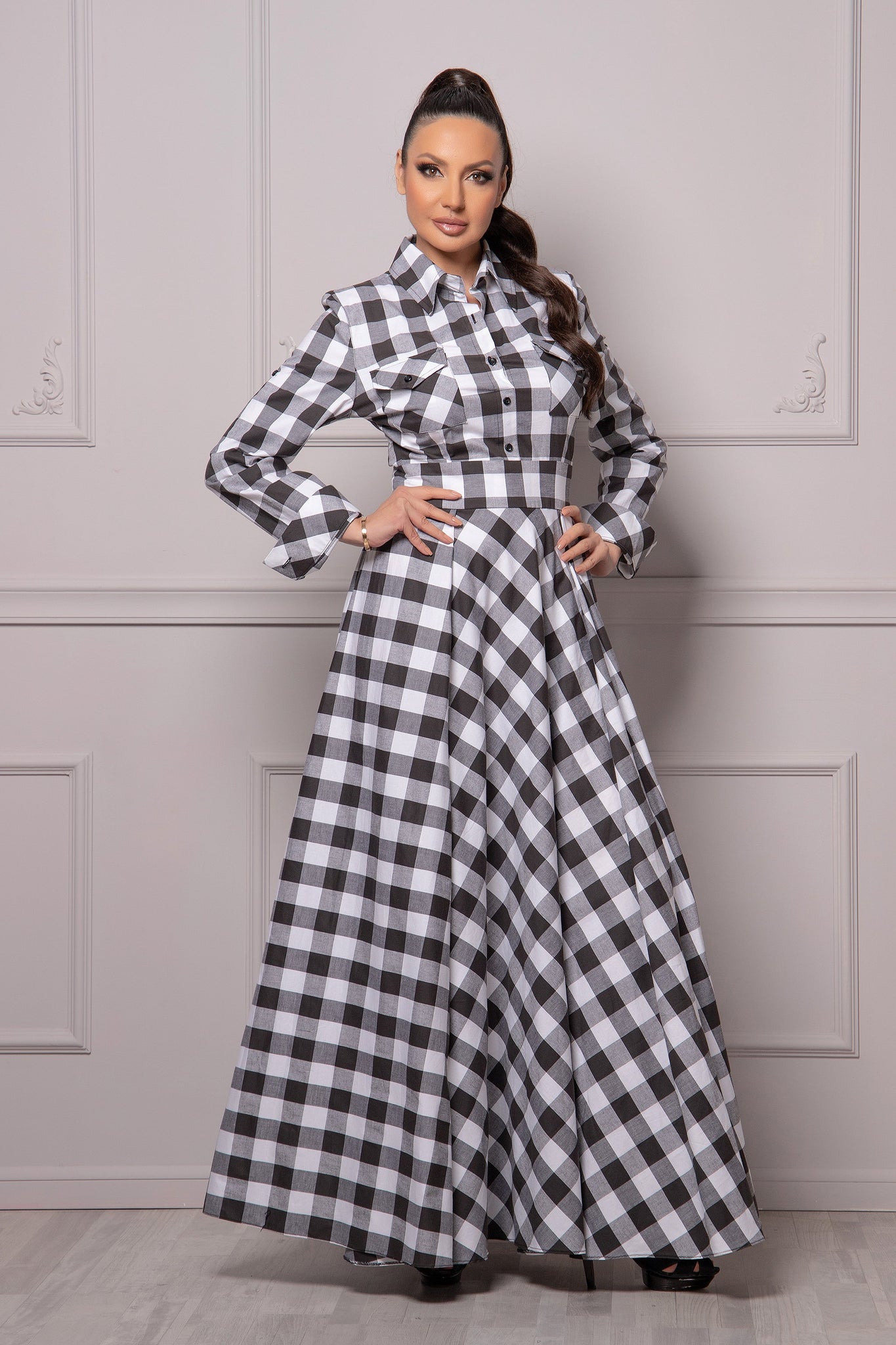 LONG SLEEVE PLAID DRESS Astraea LONG SLEEVE PLAID DRESS Astraea