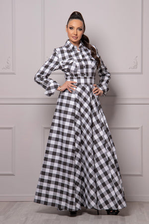 plaid dress with long sleeve under Sail to Sable Blackwatch Plaid Long Sleeve Tunic Flare Dress Blackwatch TARTAN / XXS / F25103