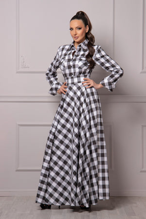LONG SLEEVE PLAID DRESS Astraea LONG SLEEVE PLAID DRESS Astraea