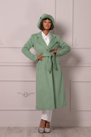 PALE GREEN BELTED COAT - Astraea