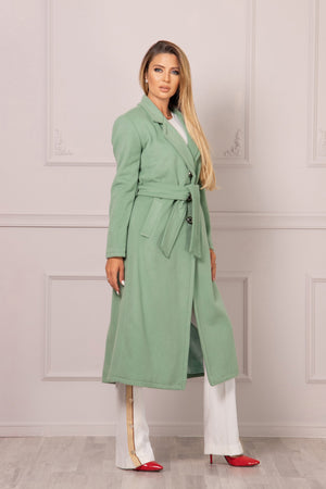 PALE GREEN BELTED COAT - Astraea