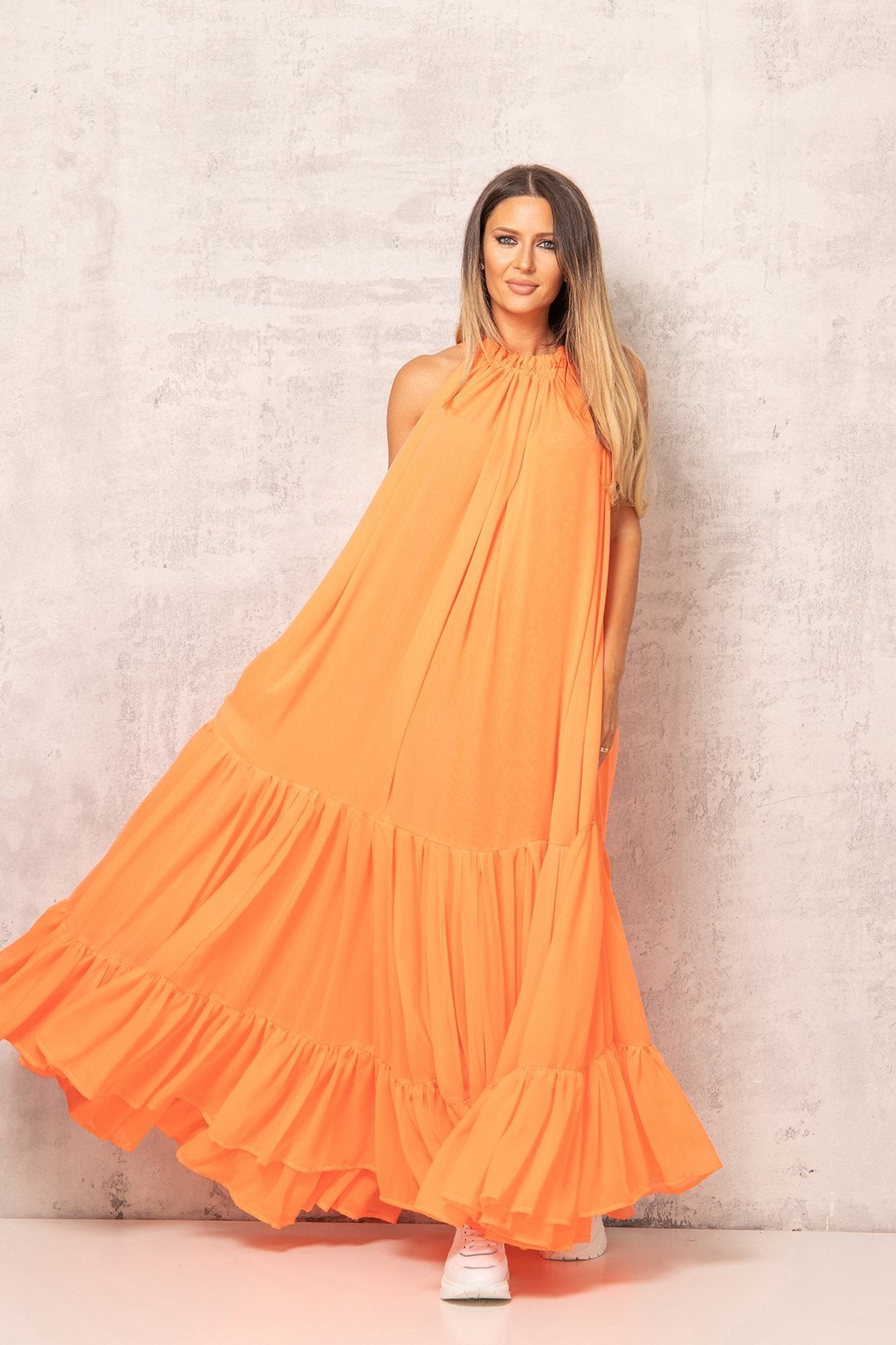 Pastel Orange Floor Length Dress Astraea Pastel Orange Floor Length Dress Astraea