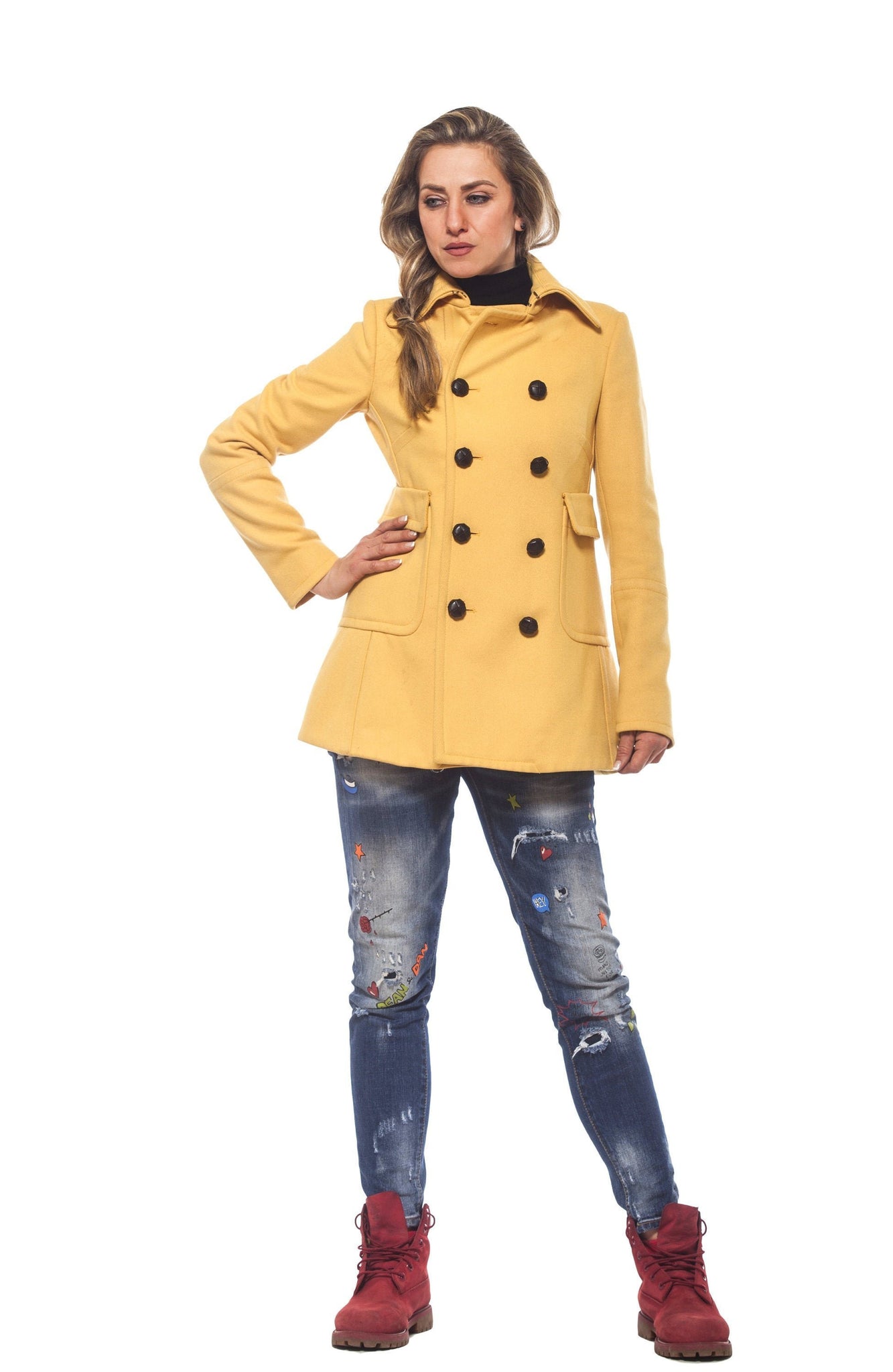 Yellow cheap peacoat women's